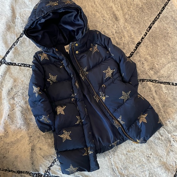 Gap Long Down Jacket for Kids- Blue with Gold Stars, Size 5 - Picture 7 of 8